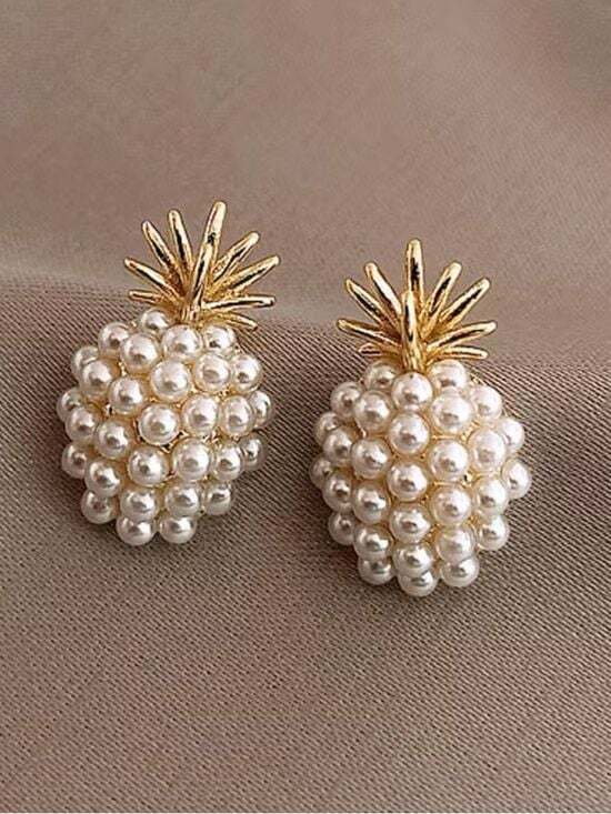Big Jewelry Co Jewelry - Gold & Pearl Pineapple Stud Earrings - Women Jewelry